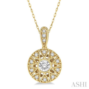 1/8 Ctw Lattice Medallion Round Cut Diamond Pendant With Chain in 10K Yellow Gold